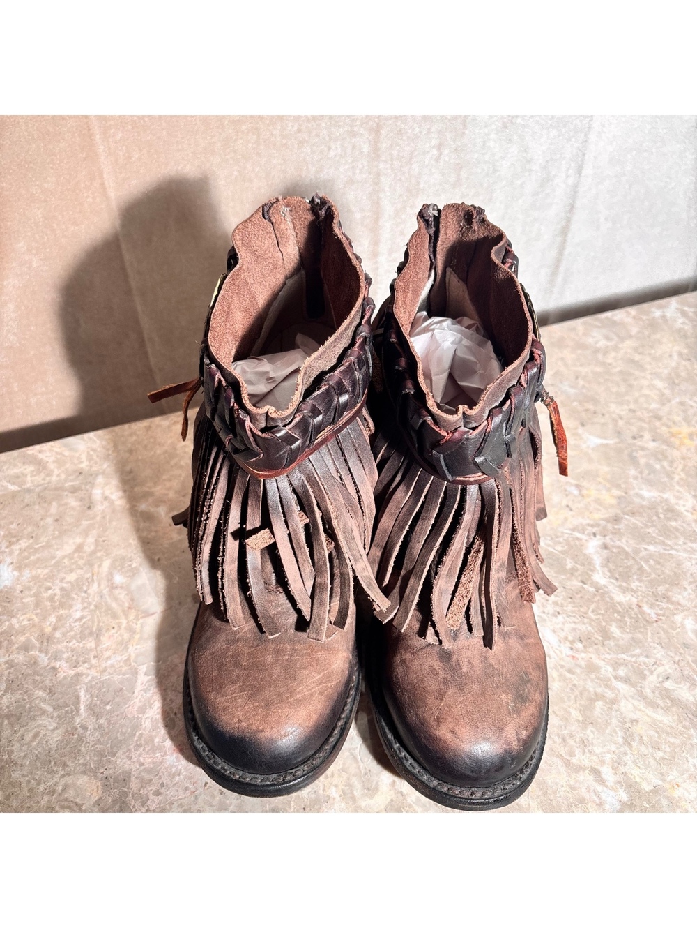 NWT “RARE” Freebird by Steven CHIEF Fringe Leather Luxe Ankle Boots Cocoa Size 9 - Picture 16 of 16